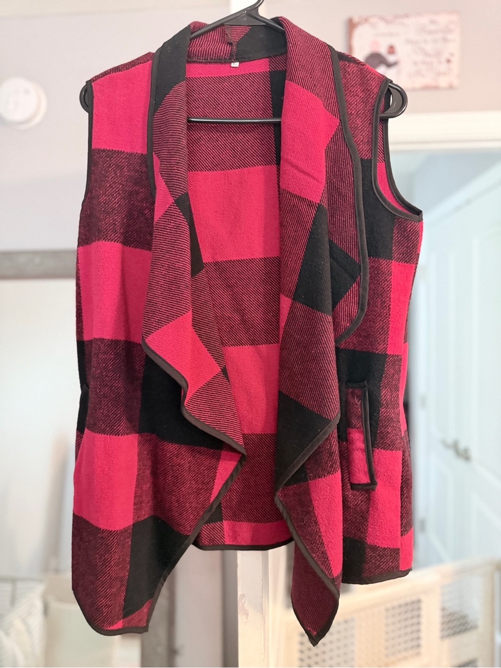 Red and Black Buffalo Plaid Open Front Vest